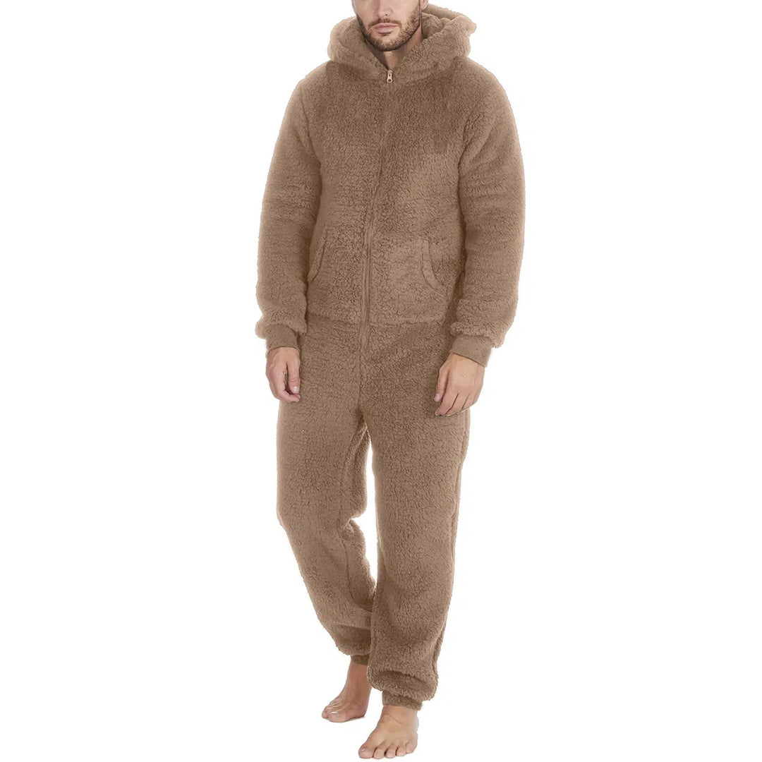 Combinaison D'hiver Une Pièce Pour Homme - Pyjama En Peluche Douce Et Chaude Avec Capuche - Vêtement De Nuit Confortable Pour La Maison