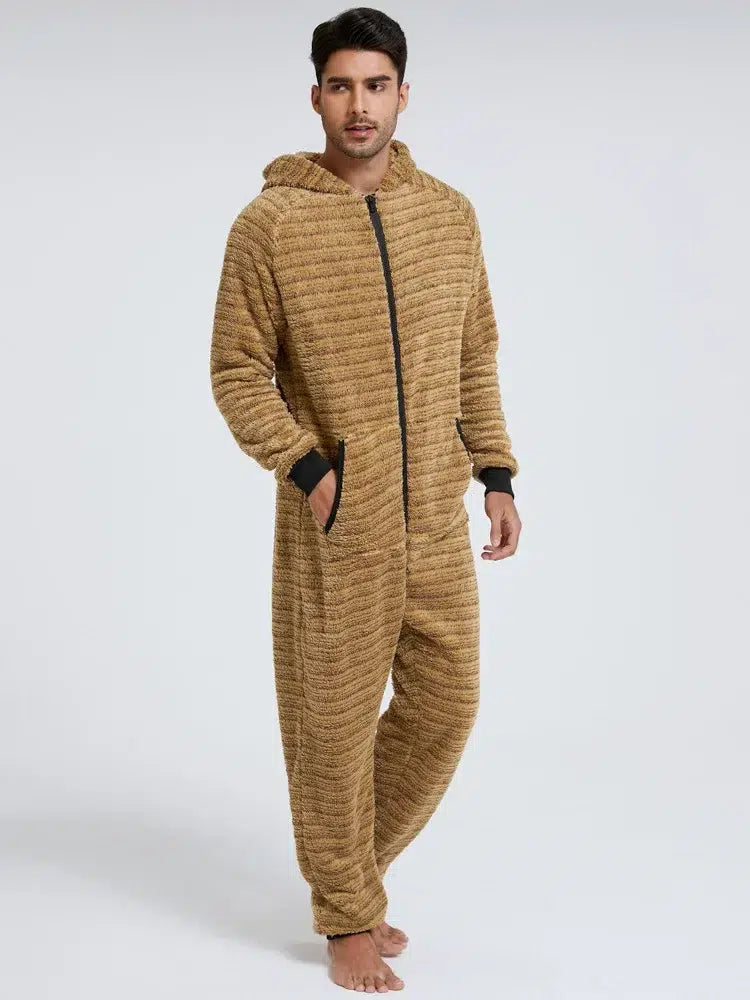 Grenouillere-douillette-homme-marron-polaire-longue