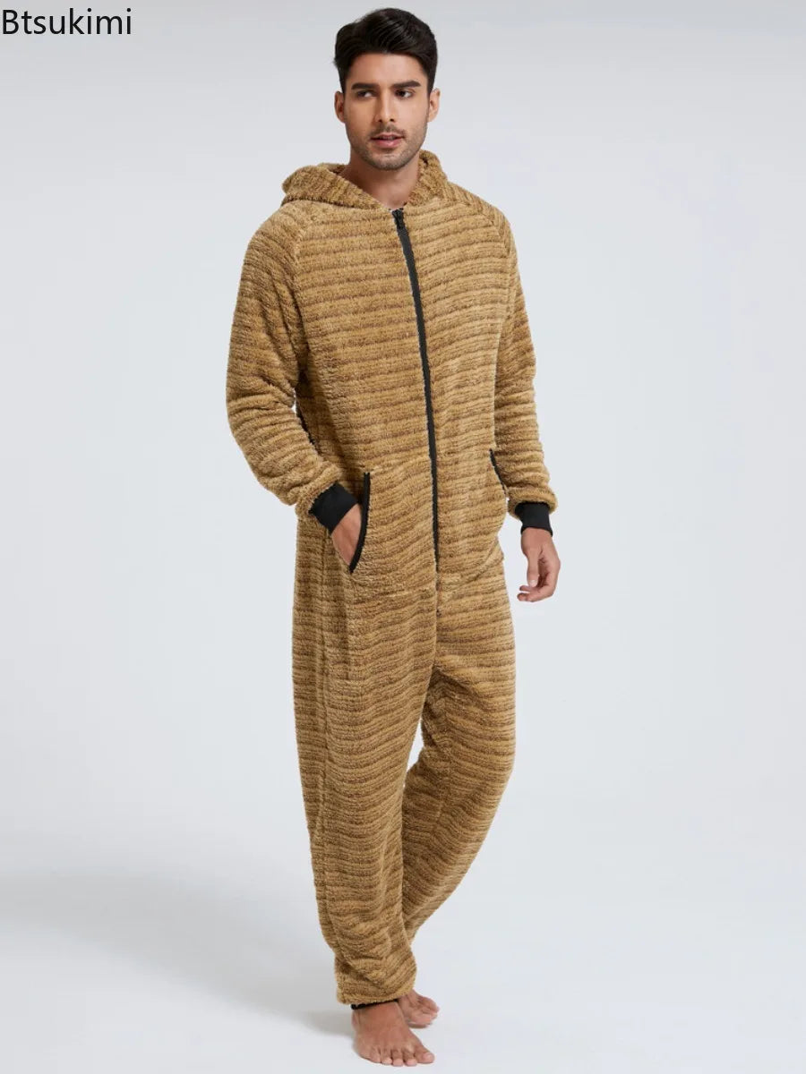 Grenouillere-polaire-marron-homme-capuche-chaude