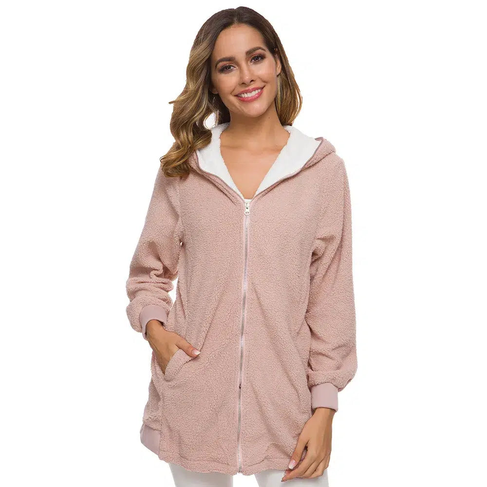Hoodie-confortable-rose-fonce-moumoute-doublure-blanche