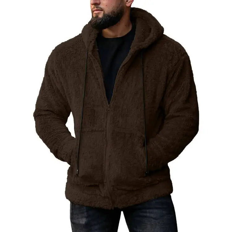 Hoodie-douillet-marron-fourre-avec-capuche-zip