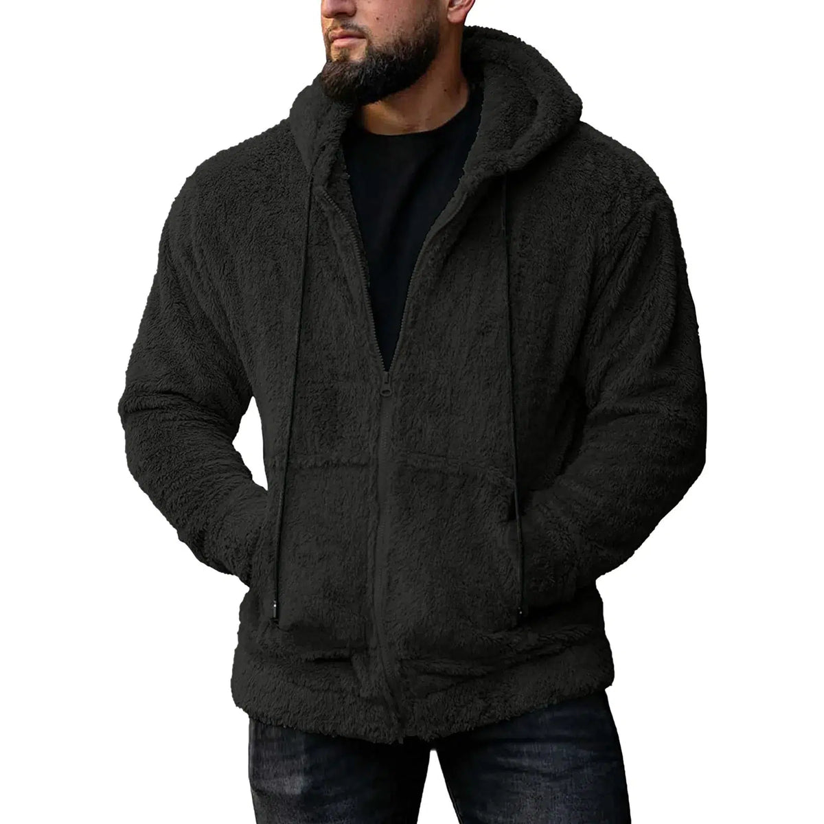 Hoodie-noir-fourre-zippe-confortable-capuche