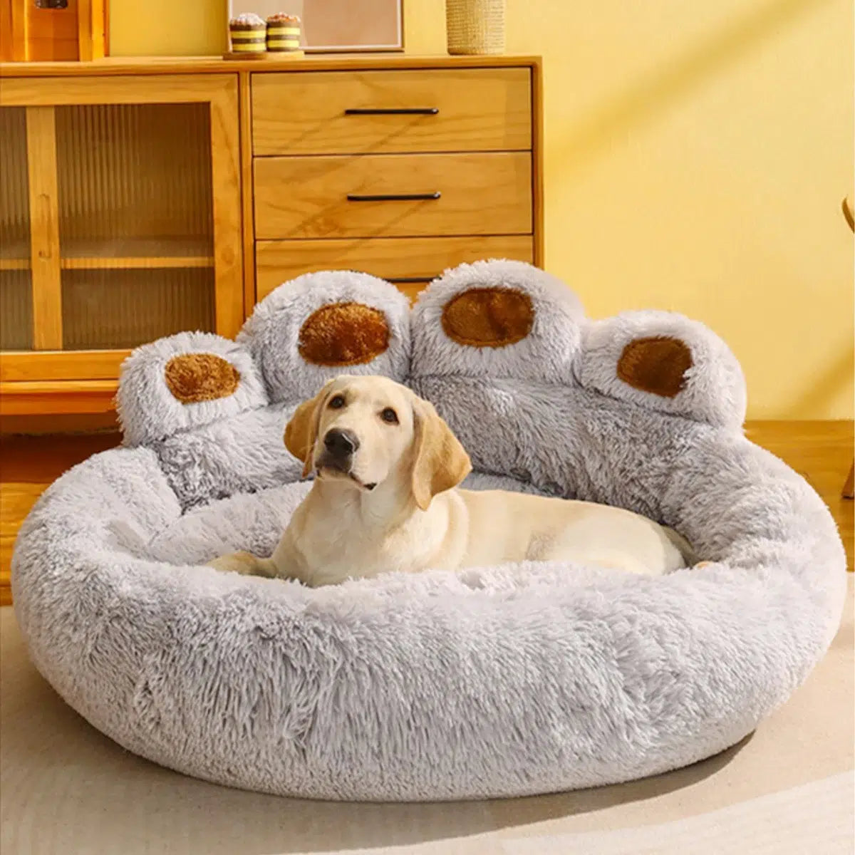 Panier-doux-gris-pour-chien-confortable