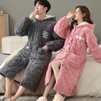 Robe-de-chambre-couples-gris-rose-capuche-douce