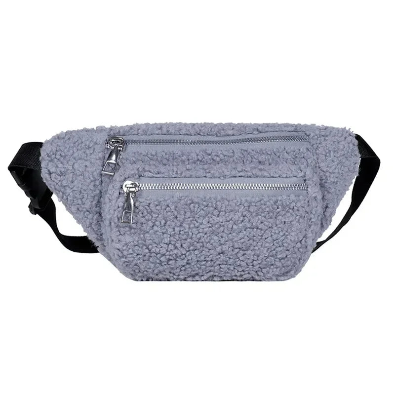 Sac-banane-fluffy-gris-avec-double-poche