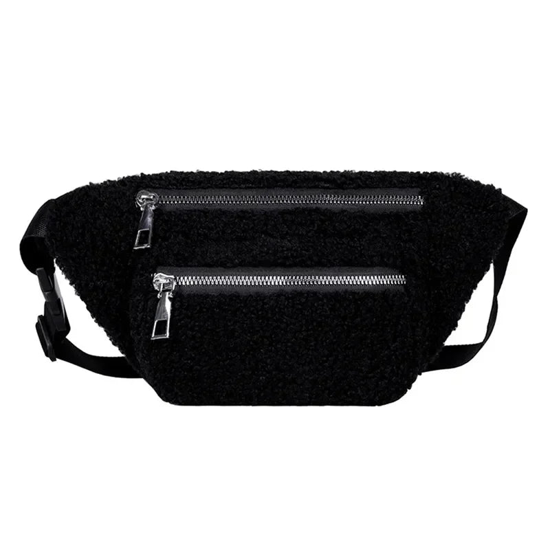 Sac-banane-fluffy-noir-avec-double-poche