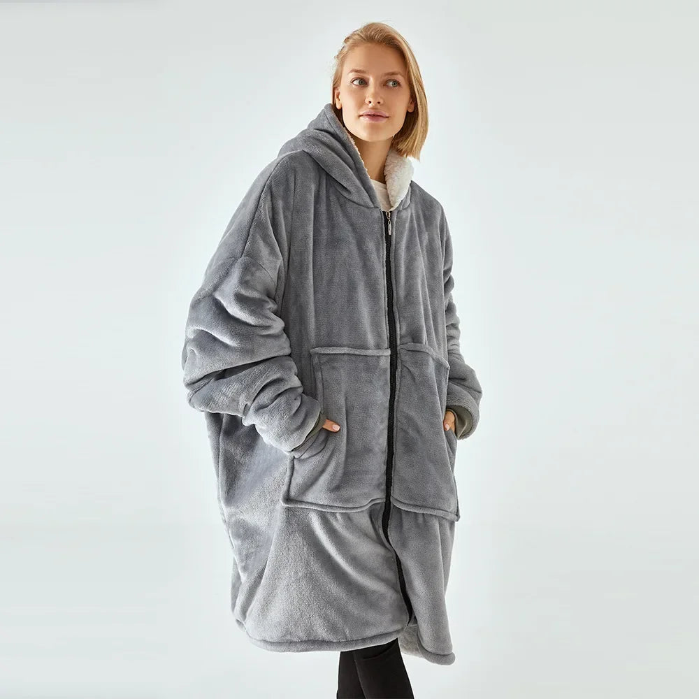 Sweat-plaid-moumoute-gris-avec-capuche-et-zip