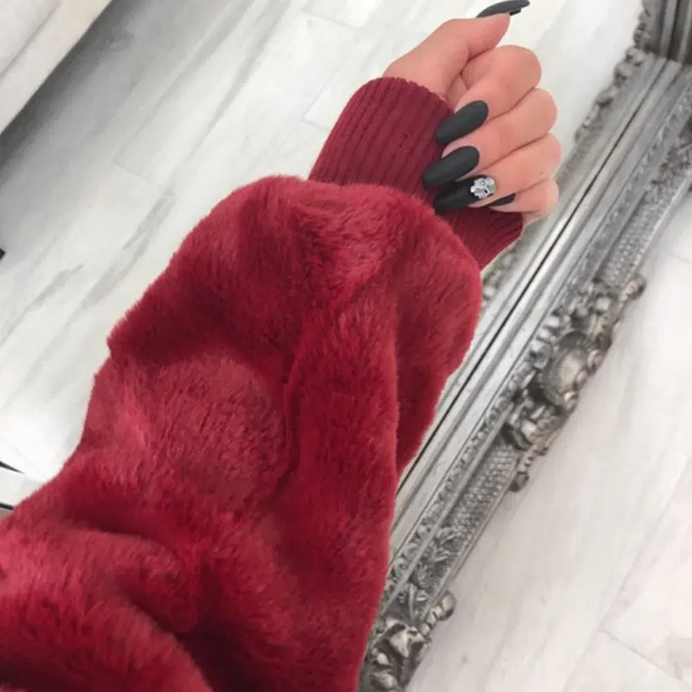 Veste-bordeaux-duveteuse-avec-fermeture-avant