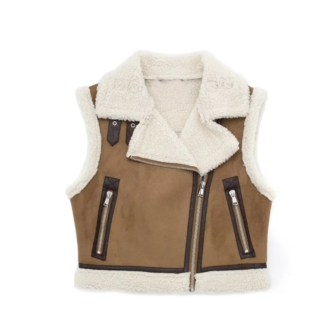 Veste-courte-fourrure-synthétique-marron-zippee