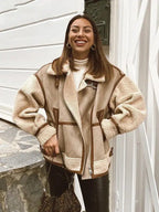 Veste-doublee-moumoute-beige-avec-fermeture-eclair