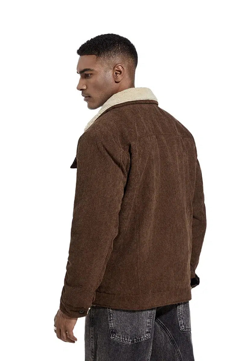 Veste-homme-marron-molletonnee-avec-boutons-et-col