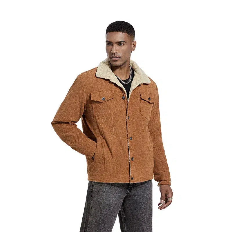 Veste-marron-homme-doublee-fourrure-avec-boutons
