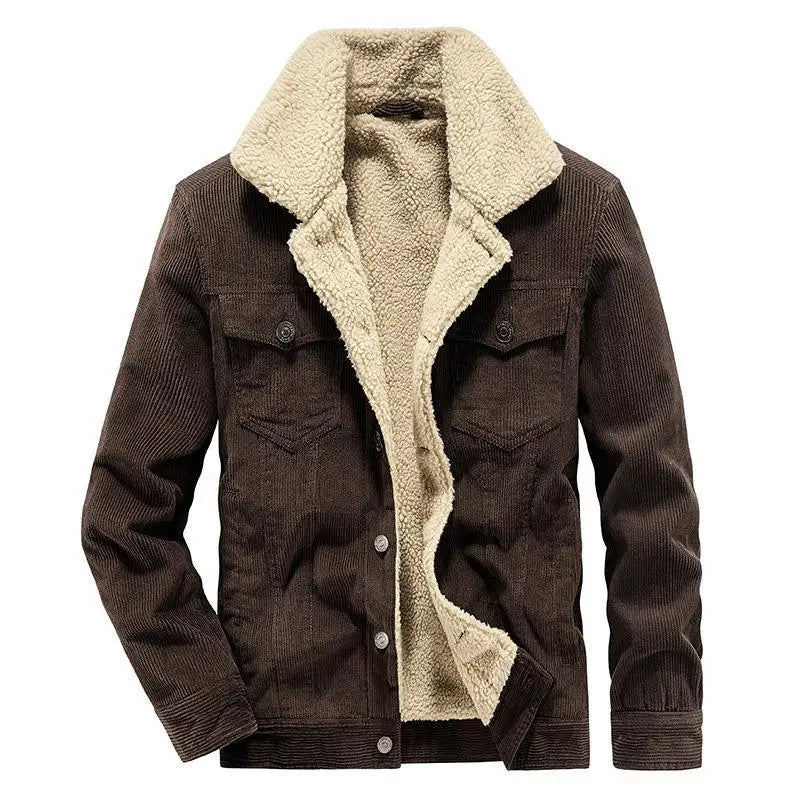 Veste-marron-peluchee-velours-cotele-avec-boutons