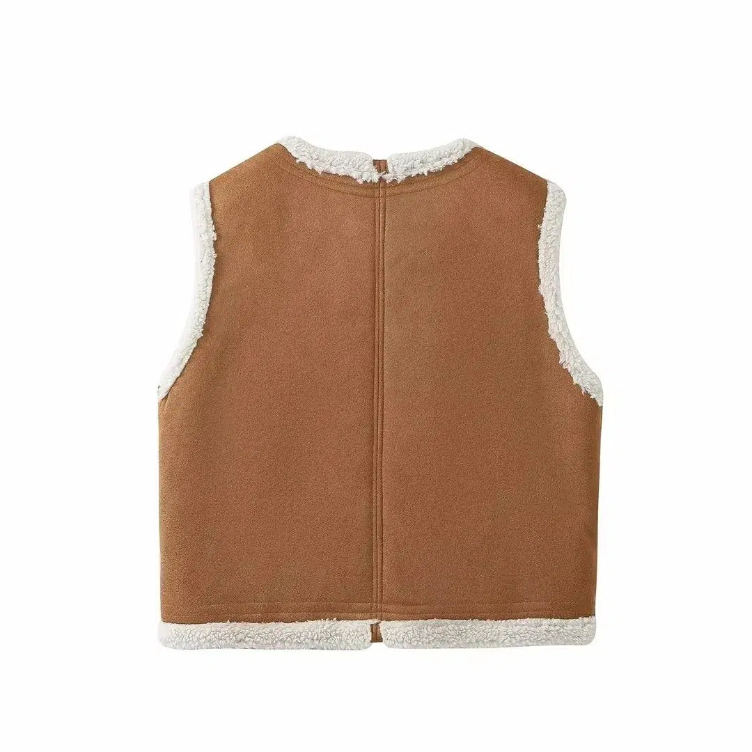 Veste-moumoute-manches-courte-femme-marron