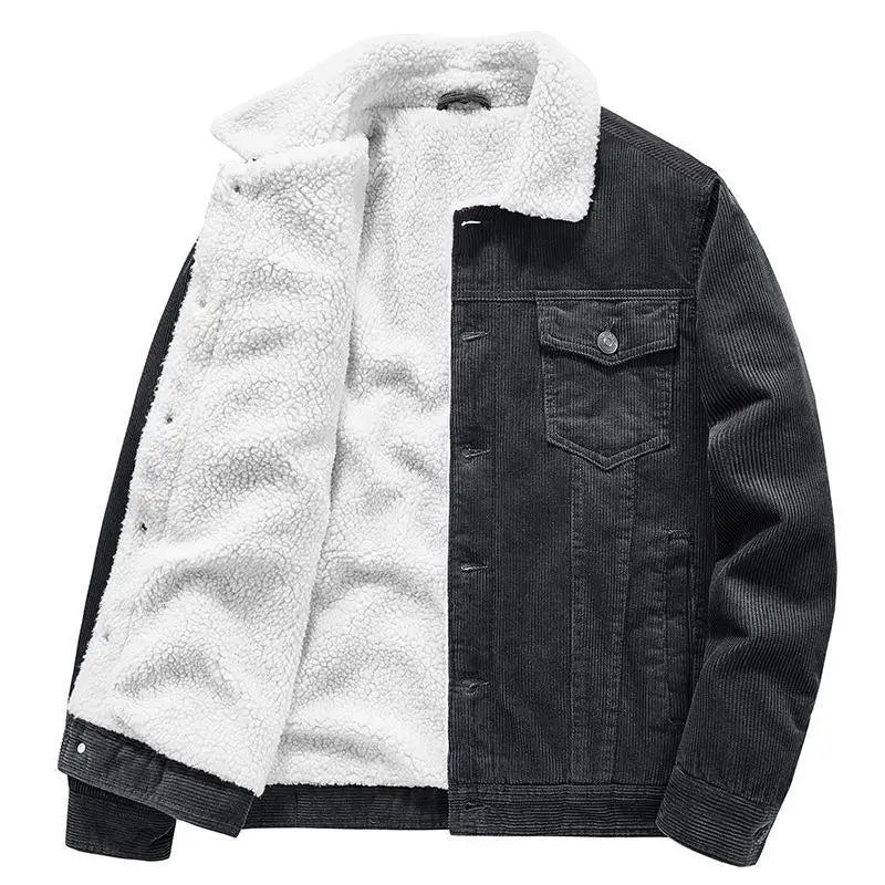 Veste-noire-duveteuse-velours-cotele