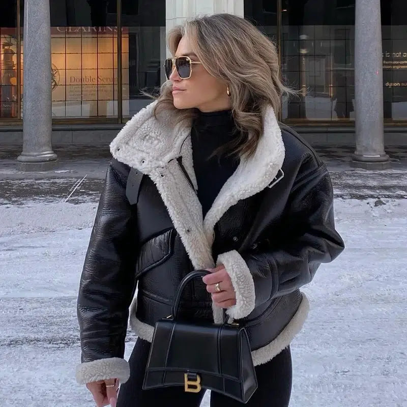 Veste-noire-en-cuir-avec-moumoute-confortable
