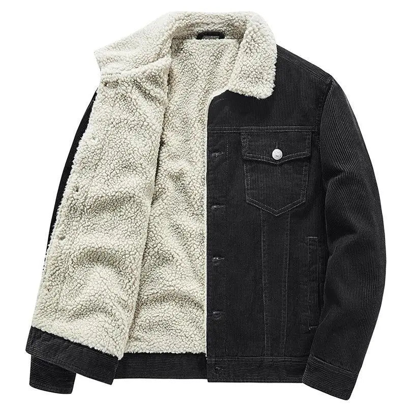 Veste-sherpa-velours-cotele-noire-avec-col