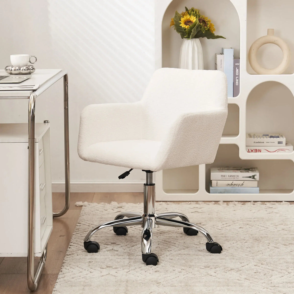 siège-de-bureau-peluche-blanc